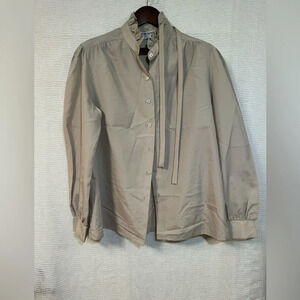 Vintage Sixties JUDY BOND Womens Sz 16 Tan Long Sleeve Nylon Secretary Blouse